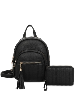 Stripe Quilted Classic Backpack 2-in-1 Set PU460M2 BLACK